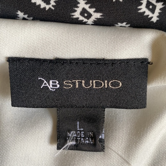AB STUDIO BLACK & WHITE SLEEVELESS LINED BELTED ELASTIC WAIST DRESS SIZE L NWOT - Picture 9 of 14